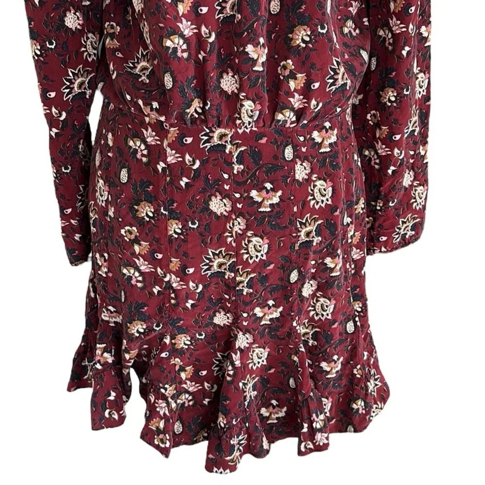 Veronica Beard Riggins Silk Floral Print Flounced Mini Dress in Bordeaux - 10